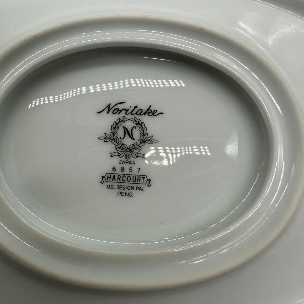 Noritake Harcourt 6857 Gravy Boat with  Underplate Gold Trim Blue Print - Picture 5 of 5